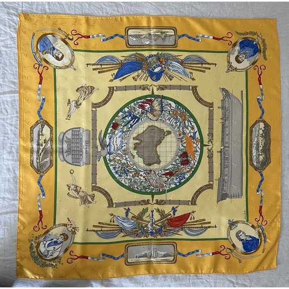 HERMES Silk Scarf LE GEOGRAPHE Carre 90 Sandra Laroche Kangaroo Jacquard w/Box - Picture 1 of 16